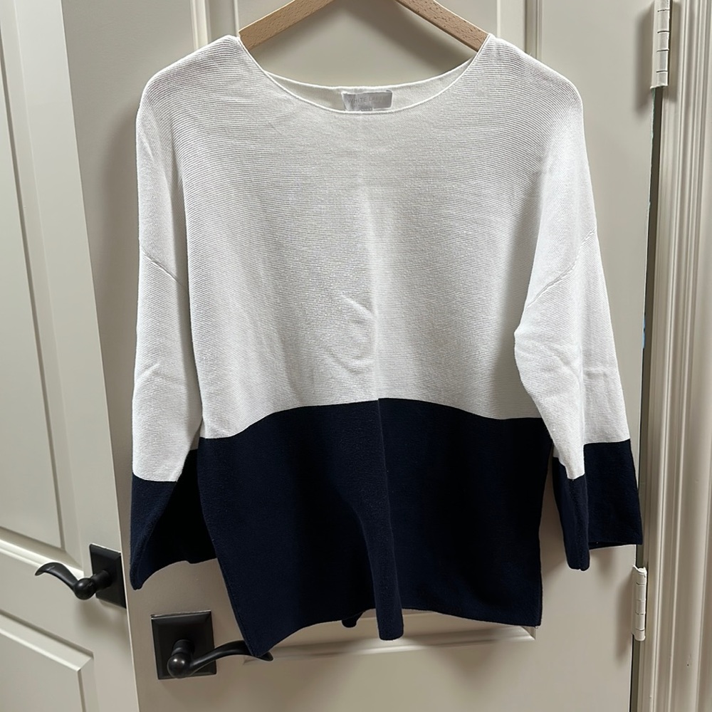 White Label by the White Company Navy and White Sweater Top